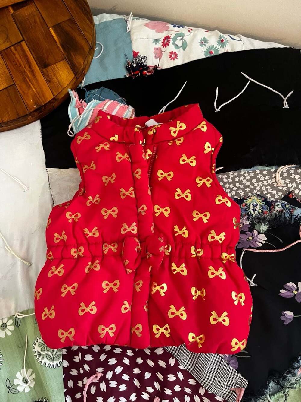 Healthtex Baby Red Bubble Vest with Metallic Gold Bow-Prints and Accent Bow 18M